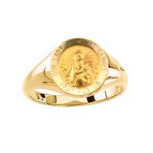 Lady of Mount Carmel Ring. 14k gold, 12 mm round top - Click Image to Close