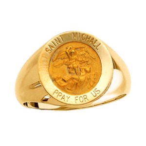 St. Michael Ring. 14k gold, 15 mm round top - Click Image to Close