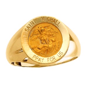 St. Michael Ring. 14k gold, 18 mm round top - Click Image to Close