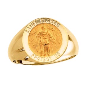 St. Florian Ring. 14k gold, 15 mm round top - Click Image to Close