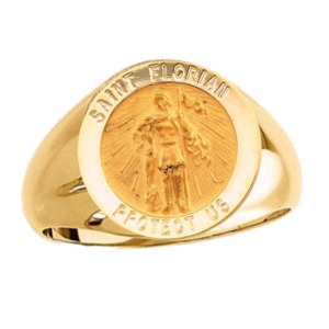 St. Florian Ring. 14k gold, 18 mm round top - Click Image to Close