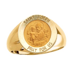 St Joseph Ring. 14k gold, 15 mm round top - Click Image to Close