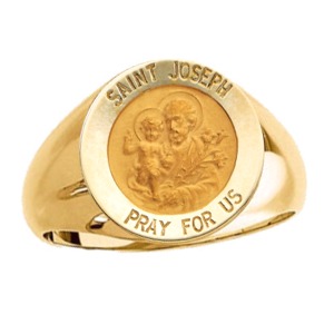 St Joseph Ring. 14k gold, 18 mm round top - Click Image to Close