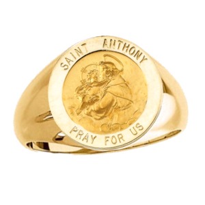 St. Anthony Ring. 14k gold, 18 mm round top - Click Image to Close