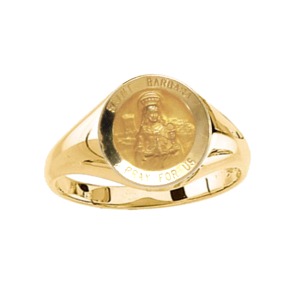 St. Barbara Ring. 14k gold, 12 mm round top - Click Image to Close