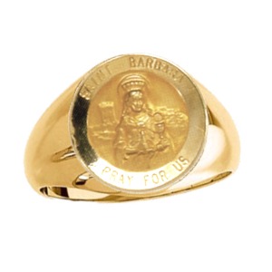 St. Barbara Ring. 14k gold, 15 mm round top - Click Image to Close