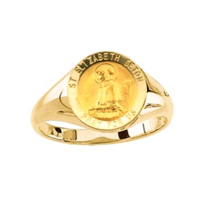 St. Elizabeth Seton Ring. 14k gold, 12 mm round top - Click Image to Close