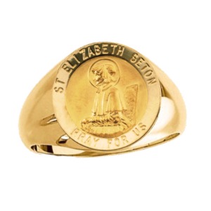 St. Elizabeth Seton Ring. 14k gold, 15 mm round top - Click Image to Close