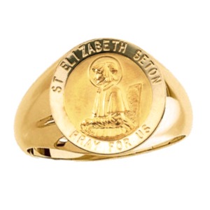 St. Elizabeth Seton Ring. 14k gold, 18 mm round top - Click Image to Close