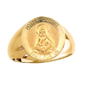 Mother Cabrini Ring. 14k gold, 15 mm round top - Click Image to Close