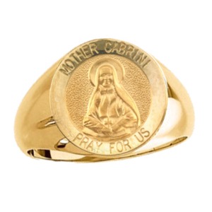 Mother Cabrini Ring. 14k gold, 18 mm round top - Click Image to Close
