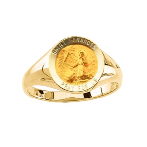 St. Francis Ring. 14k gold, 12 mm round top - Click Image to Close