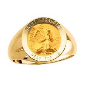 St. Francis Ring. 14k gold, 15 mm round top - Click Image to Close