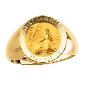 St. Francis Ring. 14k gold, 18 mm round top - Click Image to Close
