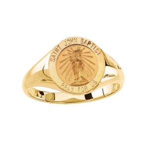 St. John the Baptist Ring. 14k gold, 12 mm round top - Click Image to Close