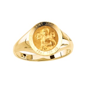 St. John the Evangelist Ring. 14k gold, 12 mm round top - Click Image to Close