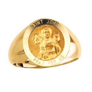 St. John the Evangelist Ring. 14k gold, 15 mm round top - Click Image to Close