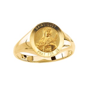 St. Lucy Ring. 14k gold, 12 mm round top - Click Image to Close