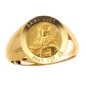 St. Lucy Ring. 14k gold, 18 mm round top - Click Image to Close