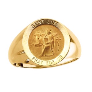 St. Luke Ring. 14k gold, 15 mm round top - Click Image to Close
