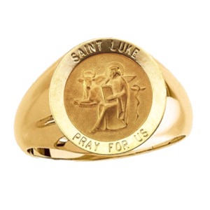 St. Luke Ring. 14k gold, 18 mm round top - Click Image to Close