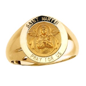 St. Martin De Porres Ring. 14k gold, 18 mm round top - Click Image to Close