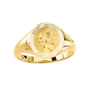St. Matthew Ring. 14k gold, 12 mm round top - Click Image to Close