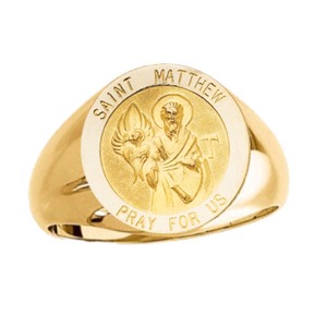 St. Matthew Ring. 14k gold, 15 mm round top - Click Image to Close