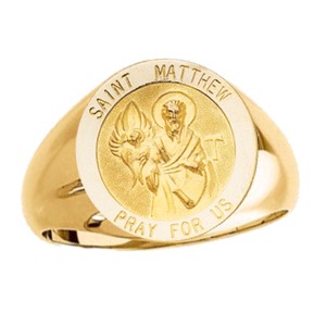 St. Matthew Ring. 14k gold, 18 mm round top - Click Image to Close