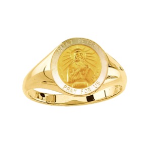 St. Peter Ring. 14k gold, 12 mm round top - Click Image to Close