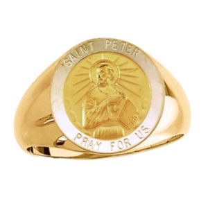 St. Peter Ring. 14k gold, 18 mm round top - Click Image to Close