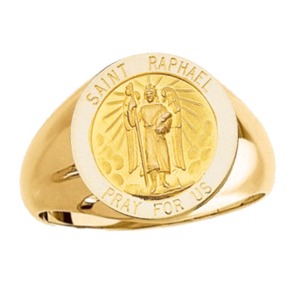 St. Raphael Ring. 14k gold, 18 mm round top - Click Image to Close