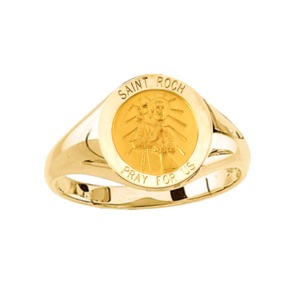 St. Roch Ring. 14k gold, 12 mm round top - Click Image to Close