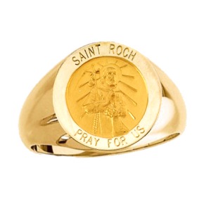 St. Roch Ring. 14k gold, 15 mm round top - Click Image to Close