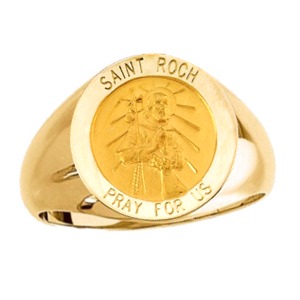 St. Roch Ring. 14k gold, 18 mm round top - Click Image to Close