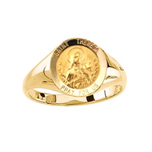 St. Theresa Ring. 14k gold, 12 mm round top - Click Image to Close