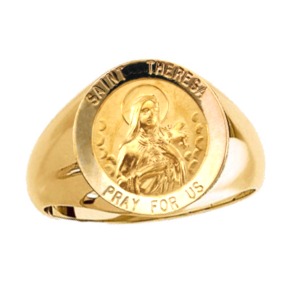 St. Theresa Ring. 14k gold, 15 mm round top - Click Image to Close