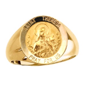 St. Theresa Ring. 14k gold, 18 mm round top - Click Image to Close