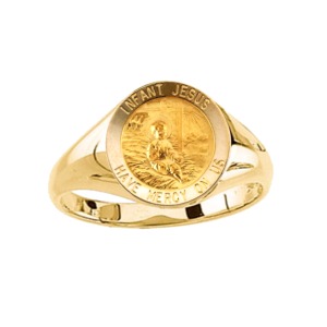 Infant Jesus Ring. 14k gold, 12 mm round top - Click Image to Close
