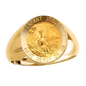 Infant Jesus Ring. 14k gold, 18 mm round top - Click Image to Close