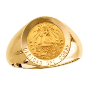 Caridad del Cobre Ring. 14k gold, 18 mm round top - Click Image to Close