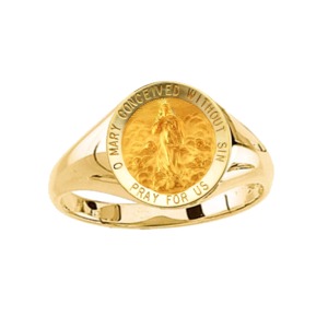 Immaculate Conception Ring. 14k gold, 12 mm round top - Click Image to Close