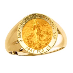 Immaculate Conception Ring. 14k gold, 18 mm round top - Click Image to Close
