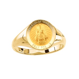 Infant of Prague Ring. 14k gold, 12 mm round top - Click Image to Close