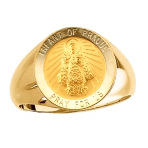 Infant of Prague Ring. 14k gold, 18 mm round top - Click Image to Close