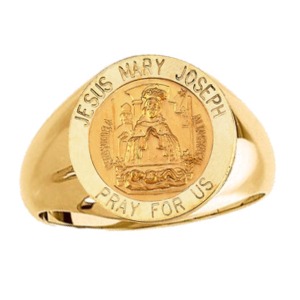 Jesus Mary and Joseph Ring. 14k gold, 18 mm round top - Click Image to Close