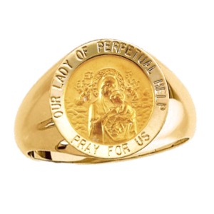 Lady of Perpetual Help Ring. 14k gold, 18 mm round top - Click Image to Close