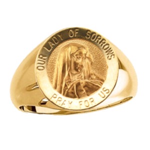 Lady of Sorrows Ring. 14k gold, 18 mm round top - Click Image to Close