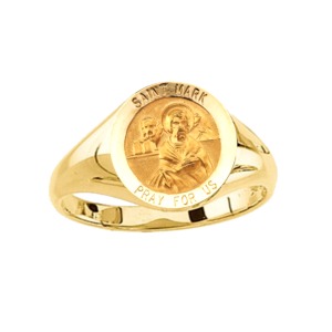 St. Mark Ring. 14k gold, 12 mm round top - Click Image to Close