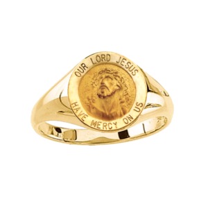 Face of Jesus Ring. 14k gold, 12 mm round top - Click Image to Close